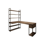 Brown Wood Corner Writing Desk with Exterior Shelf Image - 3