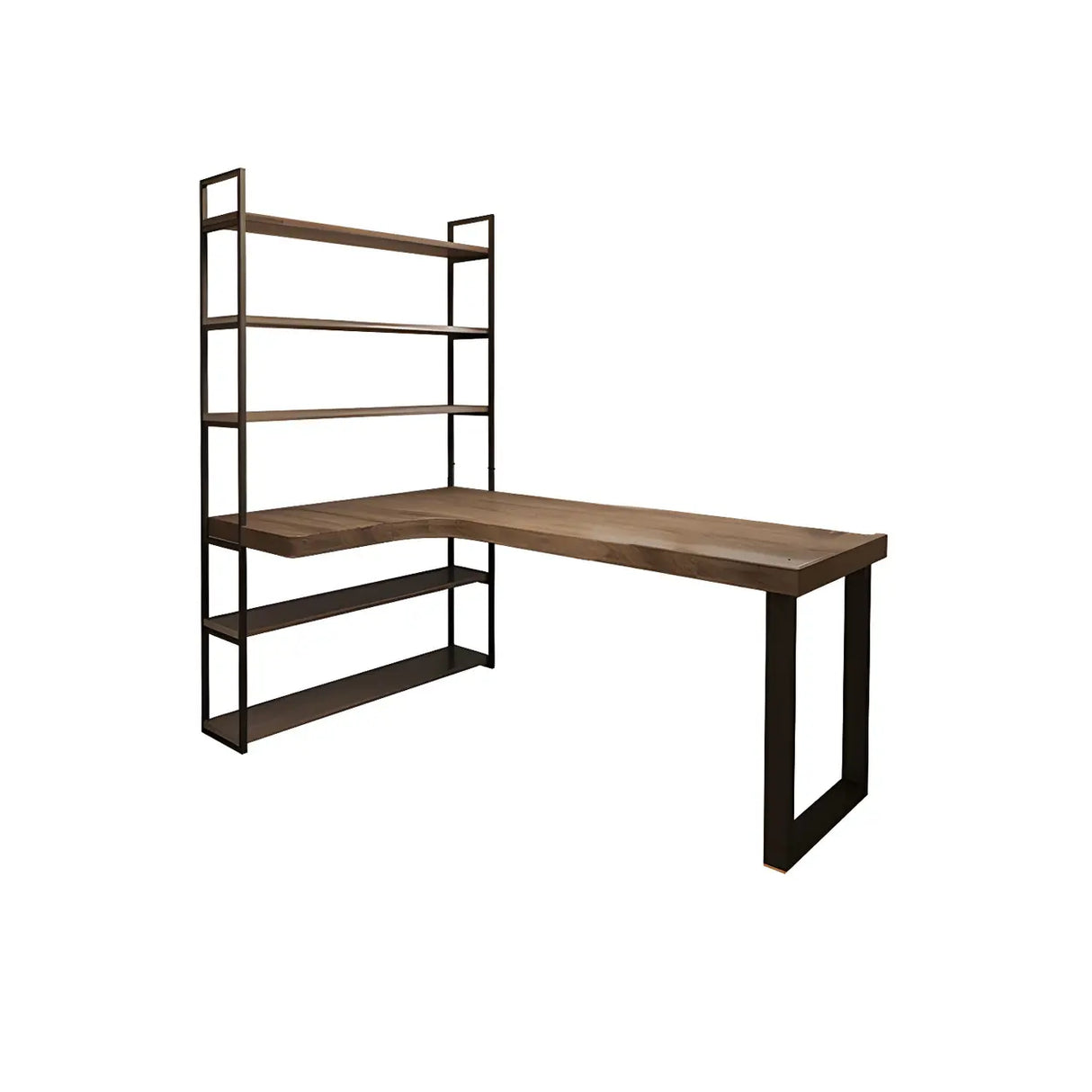 Brown Wood Corner Writing Desk with Exterior Shelf Image - 4