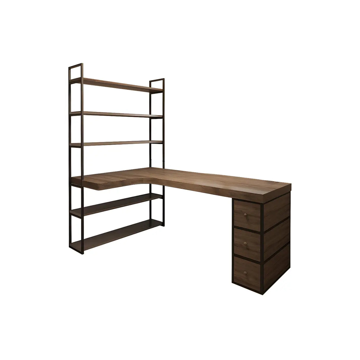 Brown Wood Corner Writing Desk with Exterior Shelf Image - 7