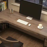 Brown Wood Corner Writing Desk with Exterior Shelf Image - 8