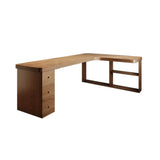 Brown Wood Drawers Exterior Shelf L-Shape Computer Desk Image - 10