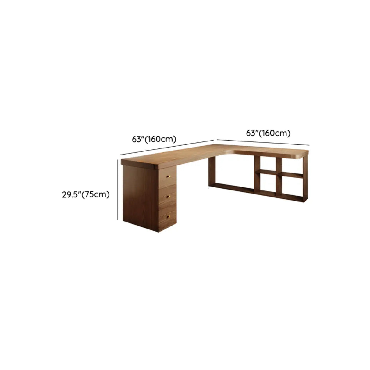 Brown Wood Drawers Exterior Shelf L-Shape Computer Desk Image - 24