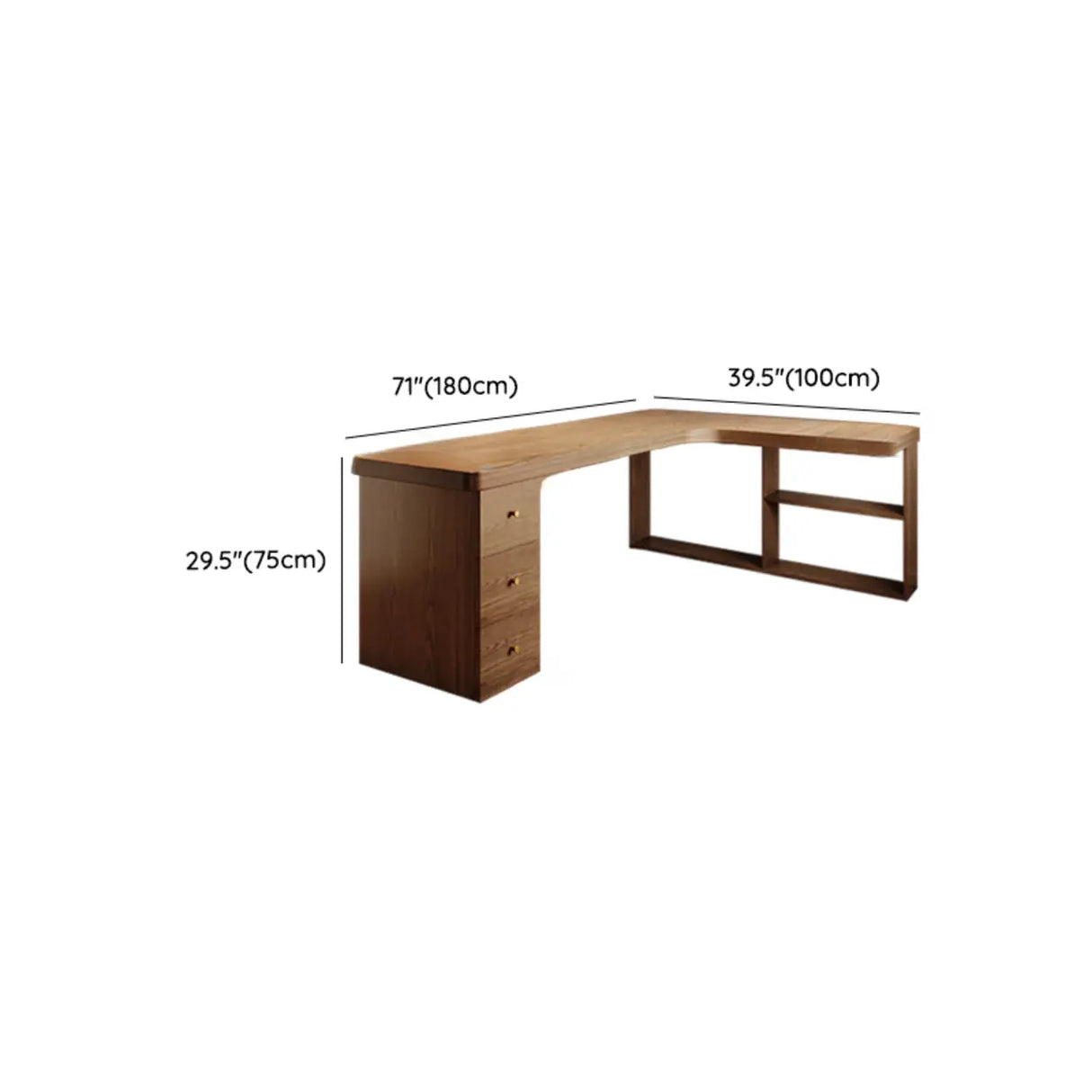 Brown Wood Drawers Exterior Shelf L-Shape Computer Desk Image - 25