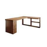 Brown Wood Drawers Exterior Shelf L-Shape Computer Desk Image - 3
