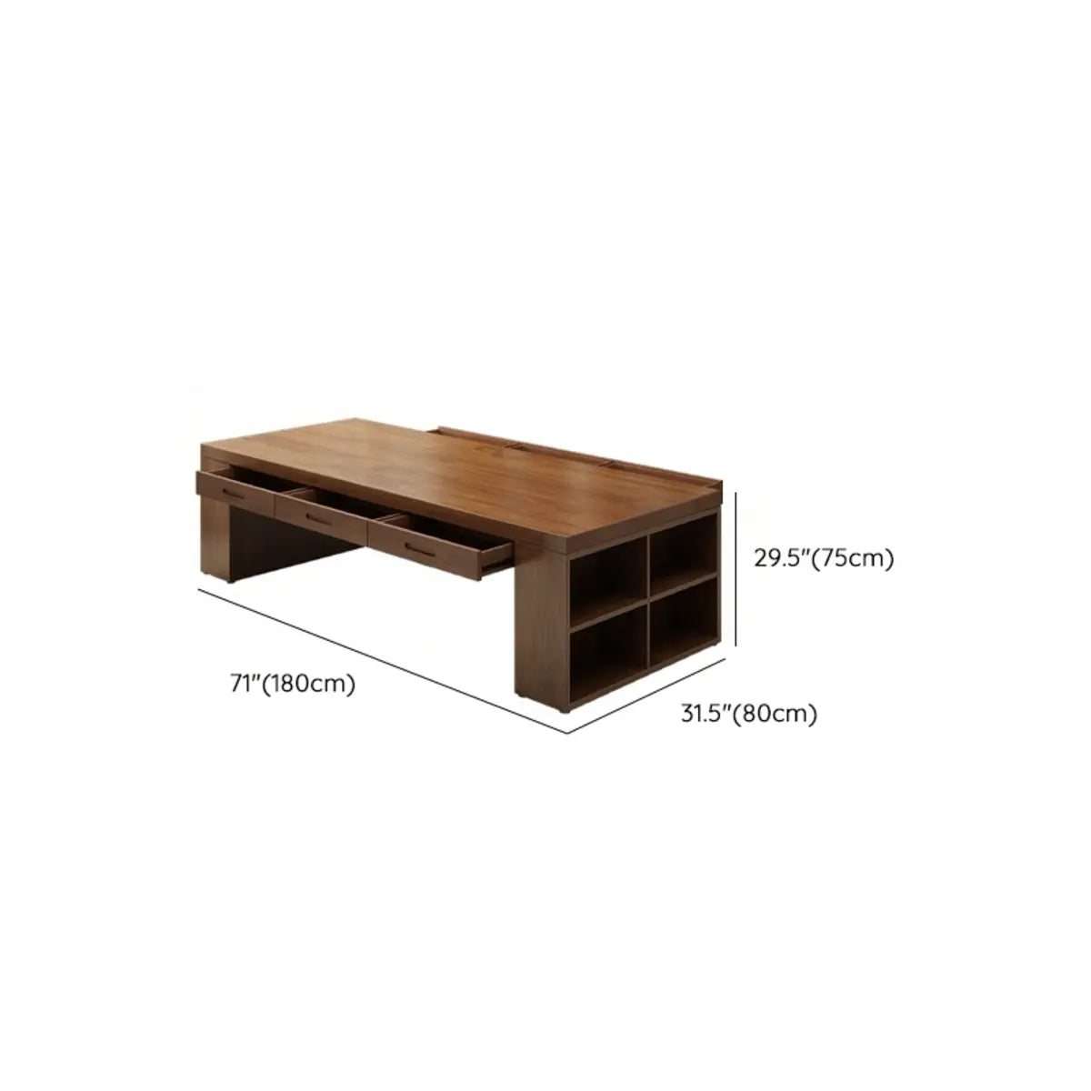 Brown Wood Drawers Exterior Shelf Sled Conference Desk Image - 19