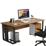 Brown Wood Drawers Storage Steel Sled Computer Desk Image - 5