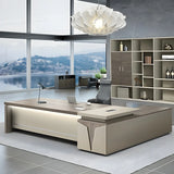 Brown Wood Exterior Shelf Executive Desk with Cabinet Image - 1