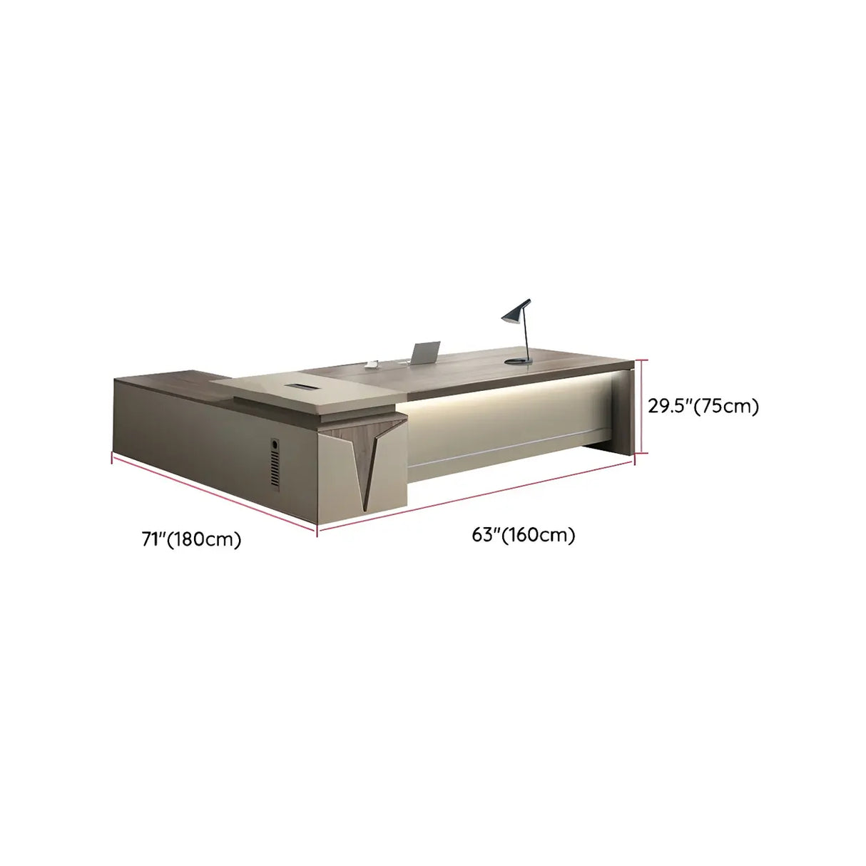 Brown Wood Exterior Shelf Executive Desk with Cabinet Image - 10