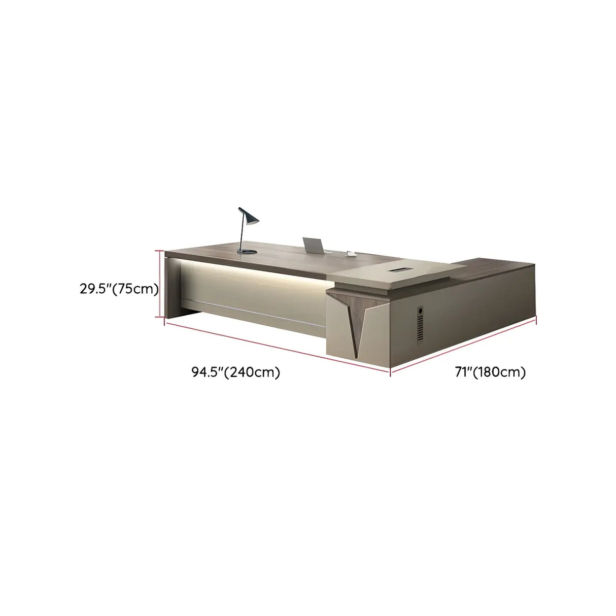 Brown Wood Exterior Shelf Executive Desk with Cabinet Image - 17