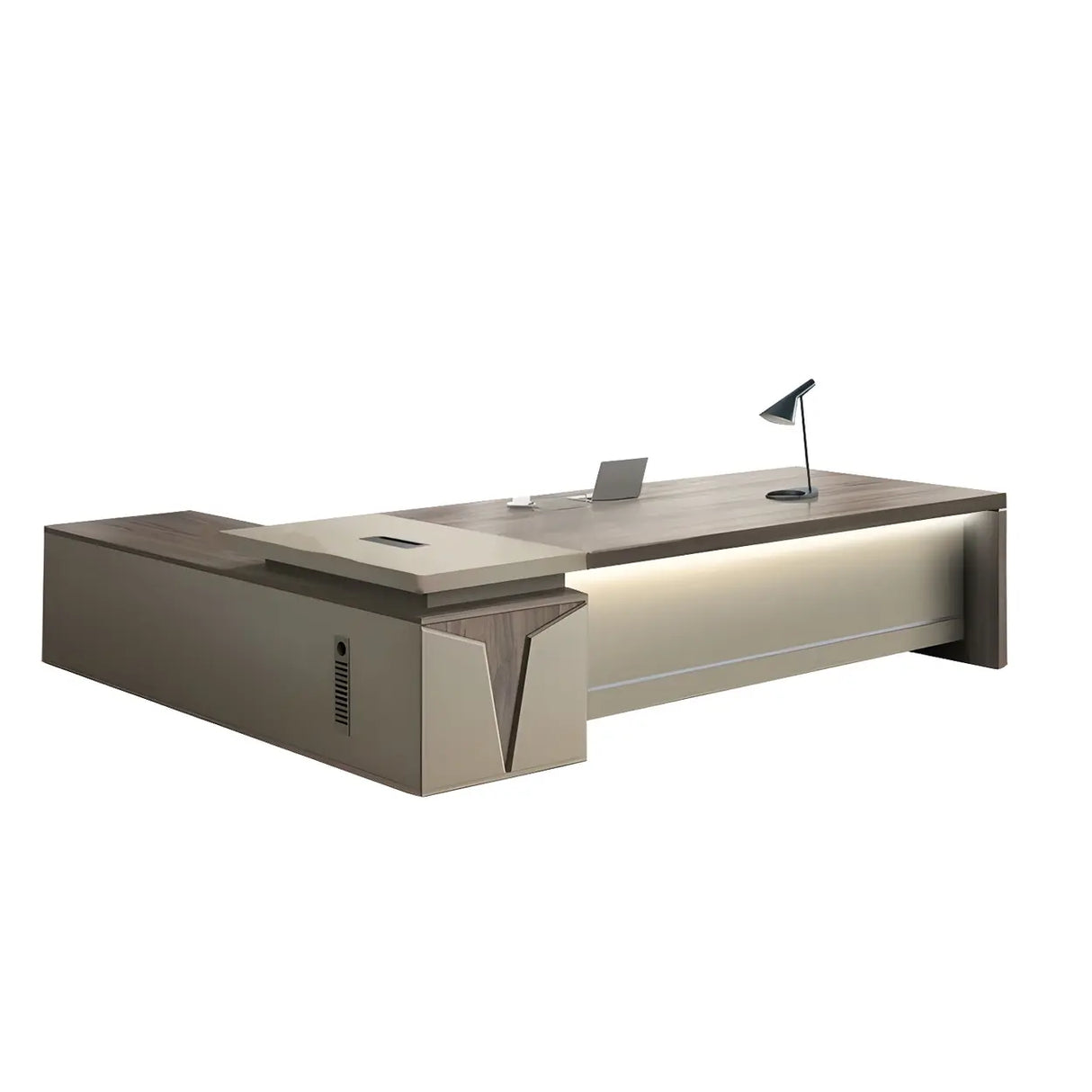 Brown Wood Exterior Shelf Executive Desk with Cabinet Image - 5