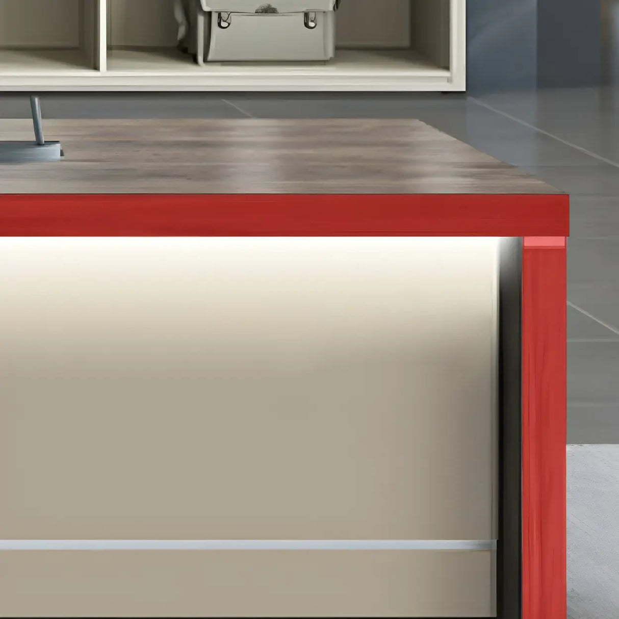 Brown Wood Exterior Shelf Executive Desk with Cabinet Image - 7