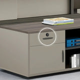 Brown Wood Exterior Shelf Executive Desk with Cabinet Image - 8