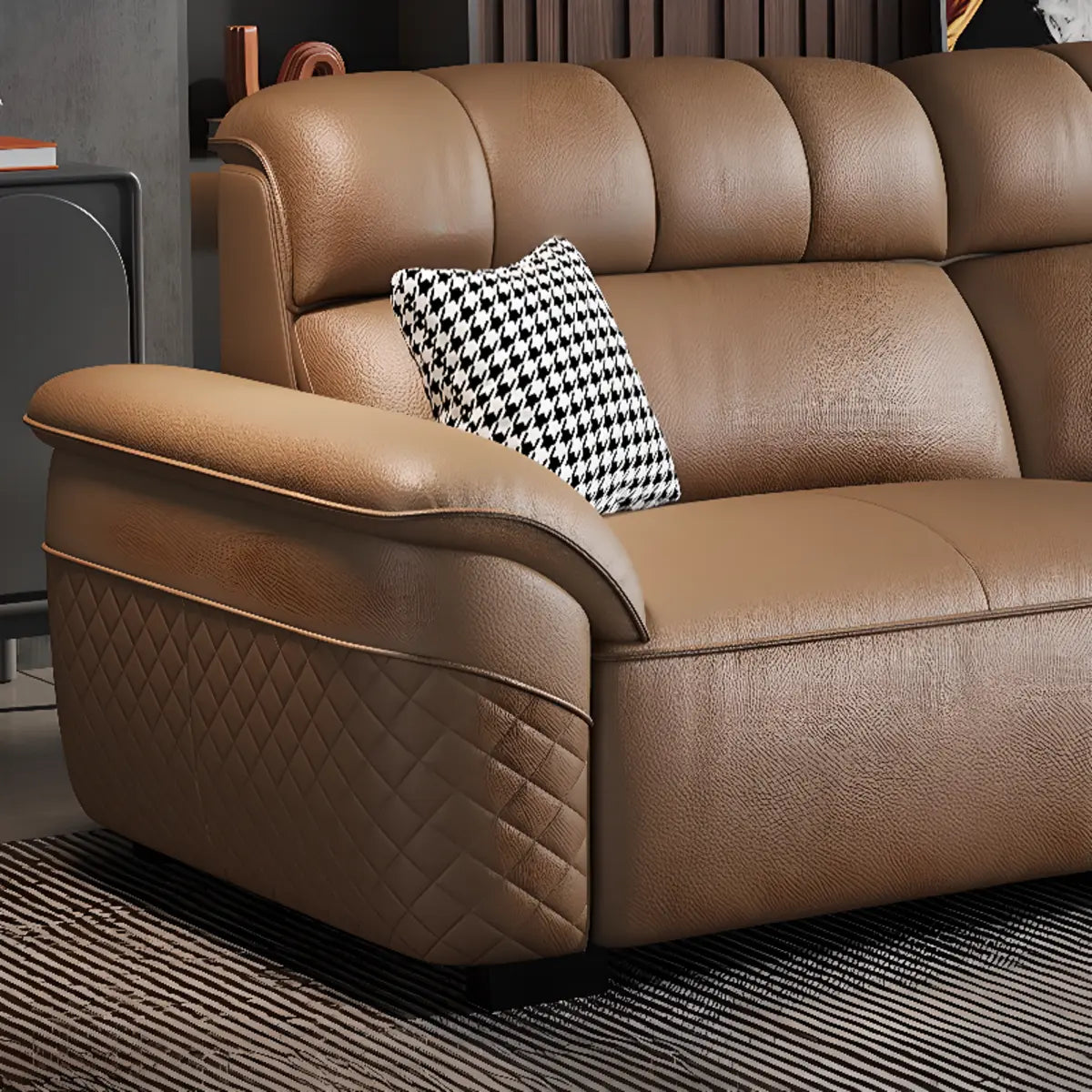 Brown Wood Frame Leather Three Seater Reception Sofa Image - 11