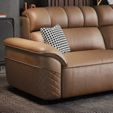 Brown Wood Frame Leather Three Seater Reception Sofa Image - 11