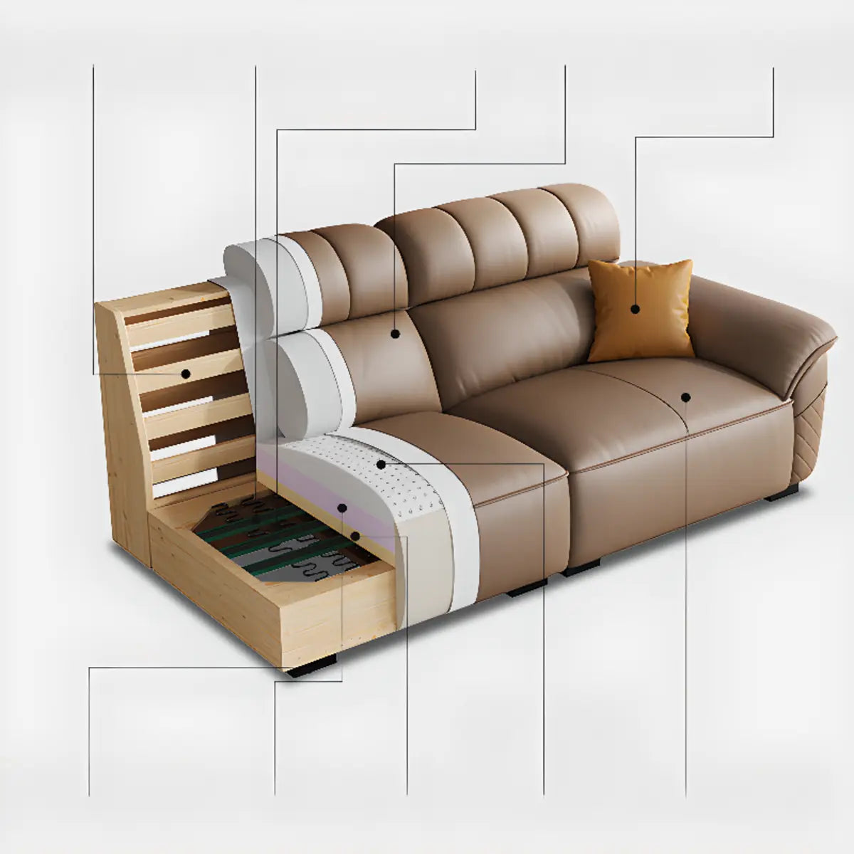 Brown Wood Frame Leather Three Seater Reception Sofa Image - 12