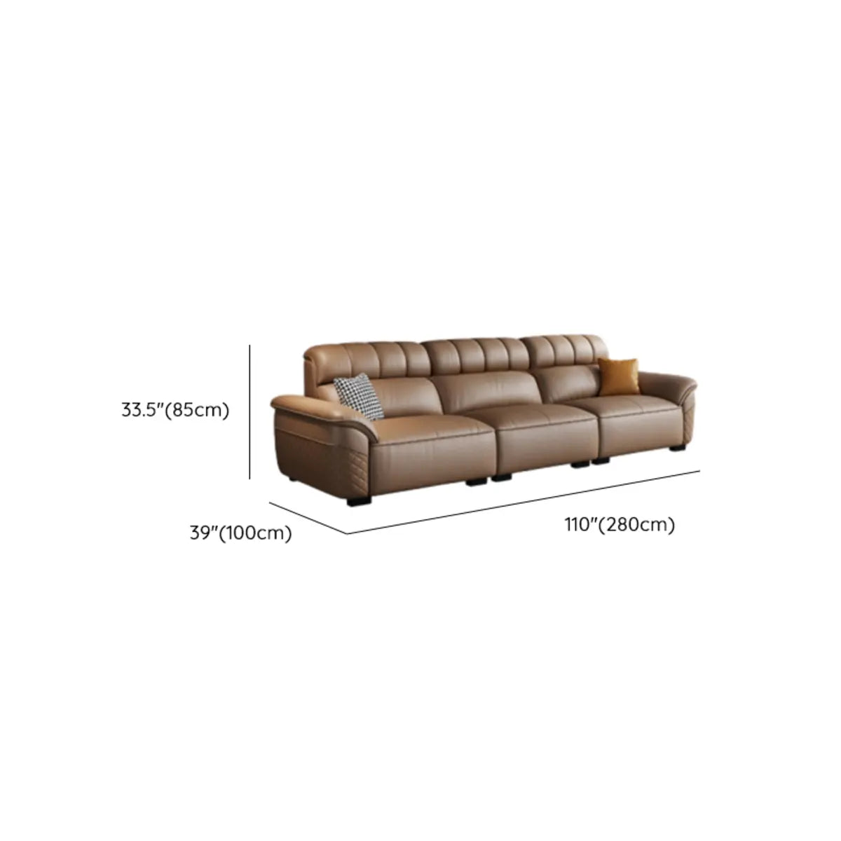 Brown Wood Frame Leather Three Seater Reception Sofa 