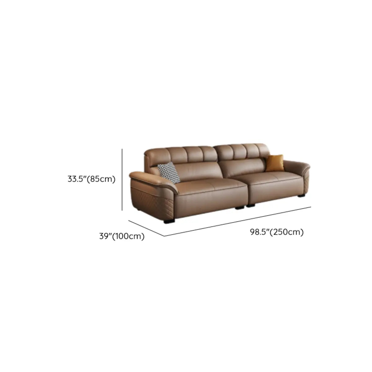 Brown Wood Frame Leather Three Seater Reception Sofa Image - 16