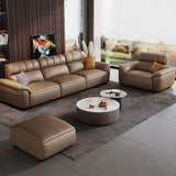 Brown Wood Frame Leather Three Seater Reception Sofa Image - 4
