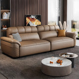 Brown Wood Frame Leather Three Seater Reception Sofa Image - 6