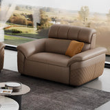 Brown Wood Frame Leather Three Seater Reception Sofa Image - 8