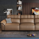 Brown Wood Frame Leather Three Seater Reception Sofa Image - 9