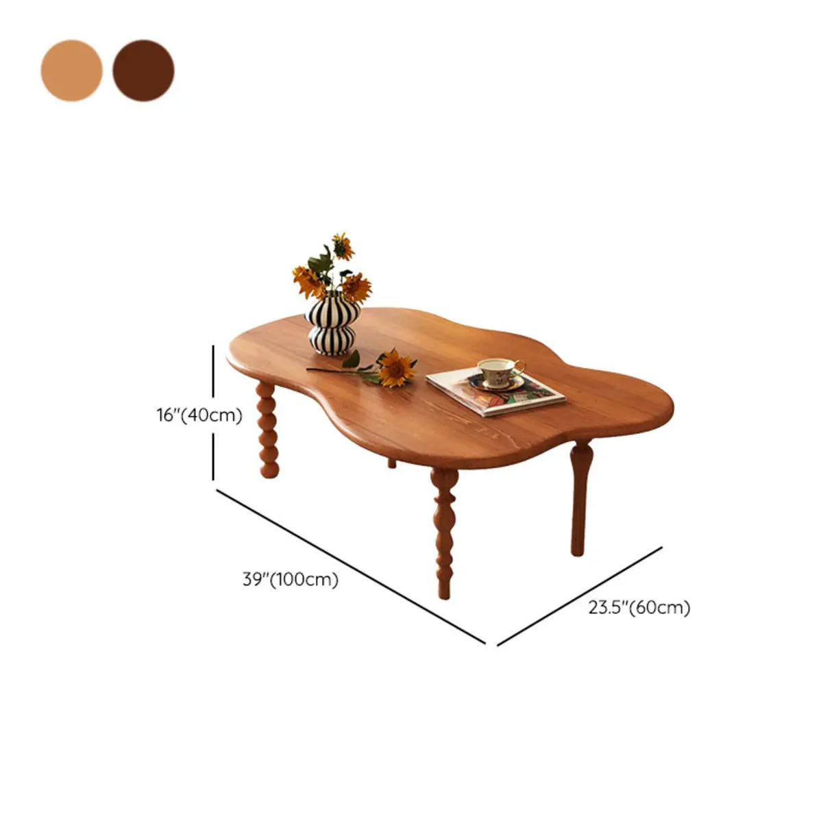 Brown Wood Free Form Coffee Table with Four Legs 