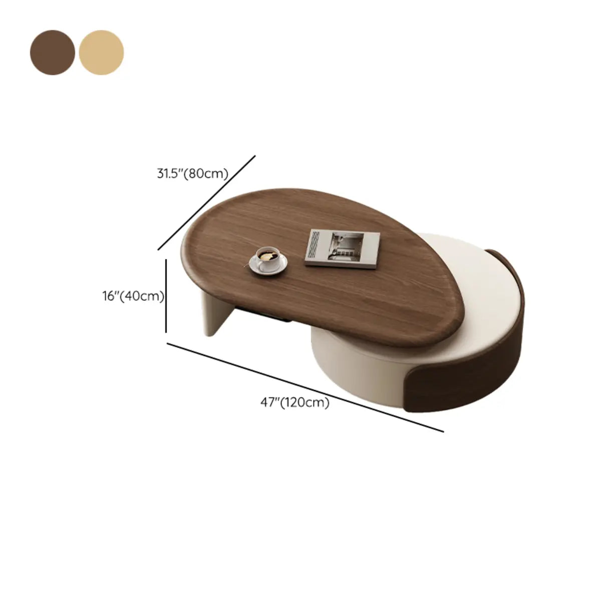 Brown Wood Free Form Tray Top Storage Coffee Table 