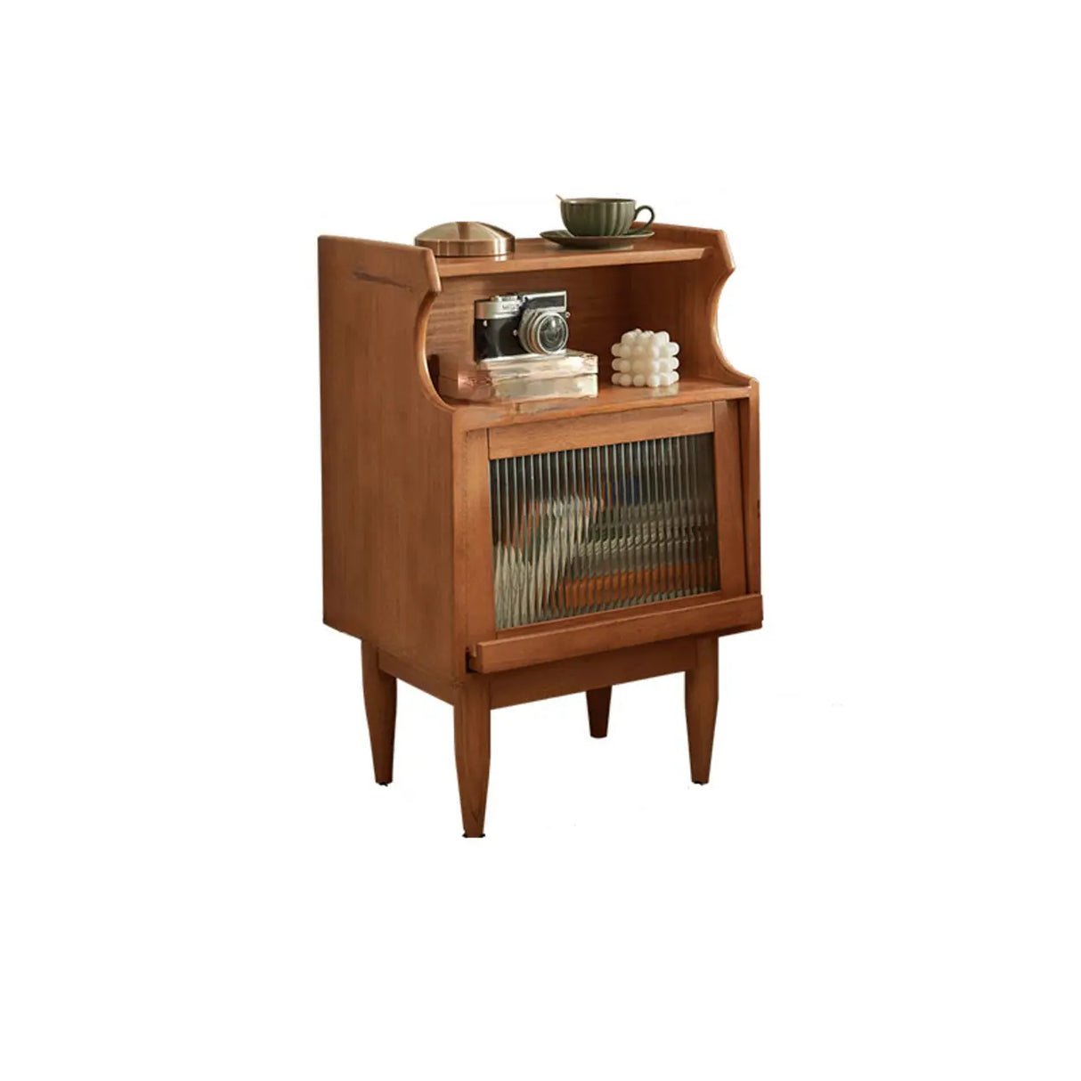 Brown Wood Narrow Length Kids Nightstand with Drawer Image - 13