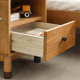 Brown Wood Narrow Length Kids Nightstand with Drawer Image - 14