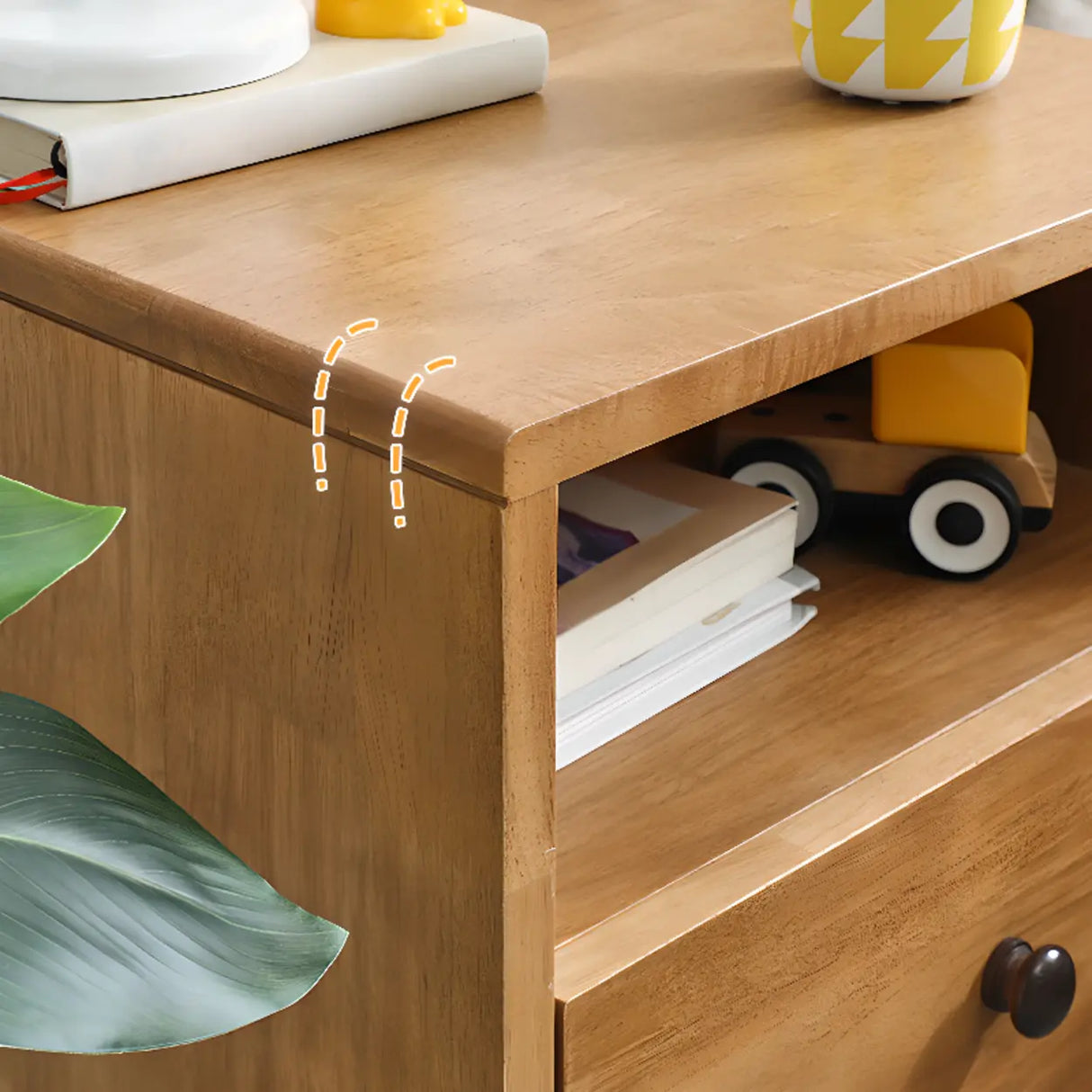 Brown Wood Narrow Length Kids Nightstand with Drawer Image - 15