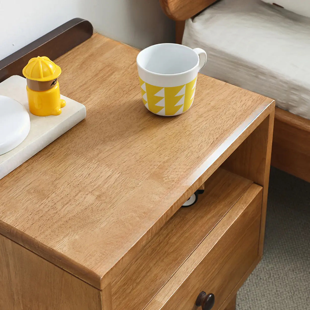 Brown Wood Narrow Length Kids Nightstand with Drawer Image - 16