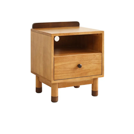Brown Wood Narrow Length Kids Nightstand with Drawer Image - 2