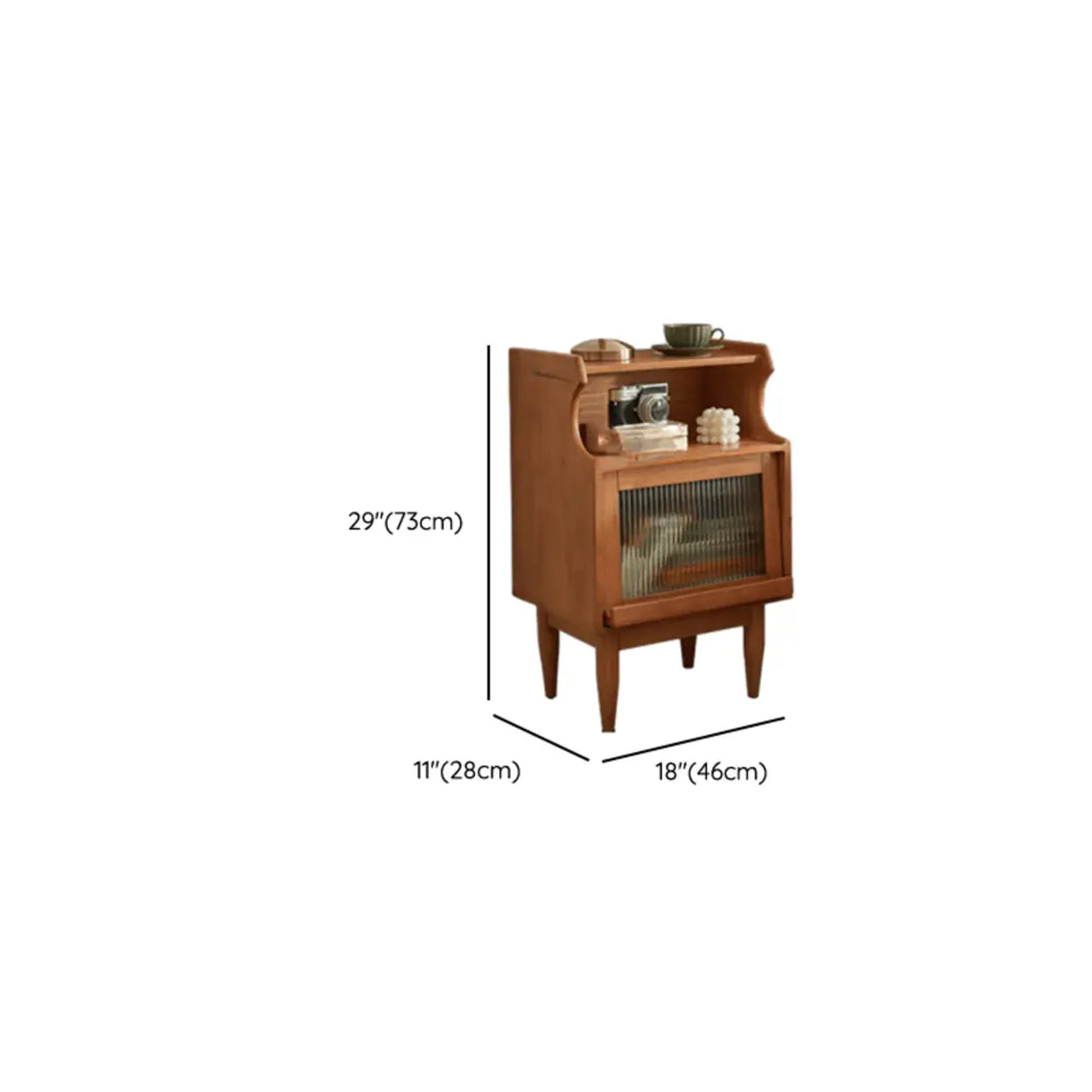 Brown Wood Narrow Length Kids Nightstand with Drawer Image - 22