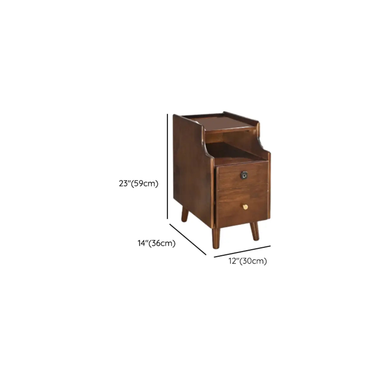 Brown Wood Narrow Length Kids Nightstand with Drawer Image - 24