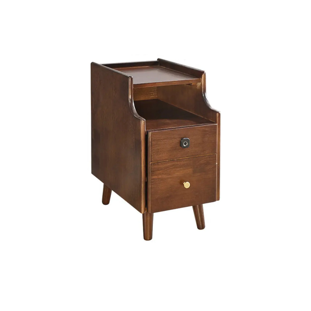 Brown Wood Narrow Length Kids Nightstand with Drawer Image - 5
