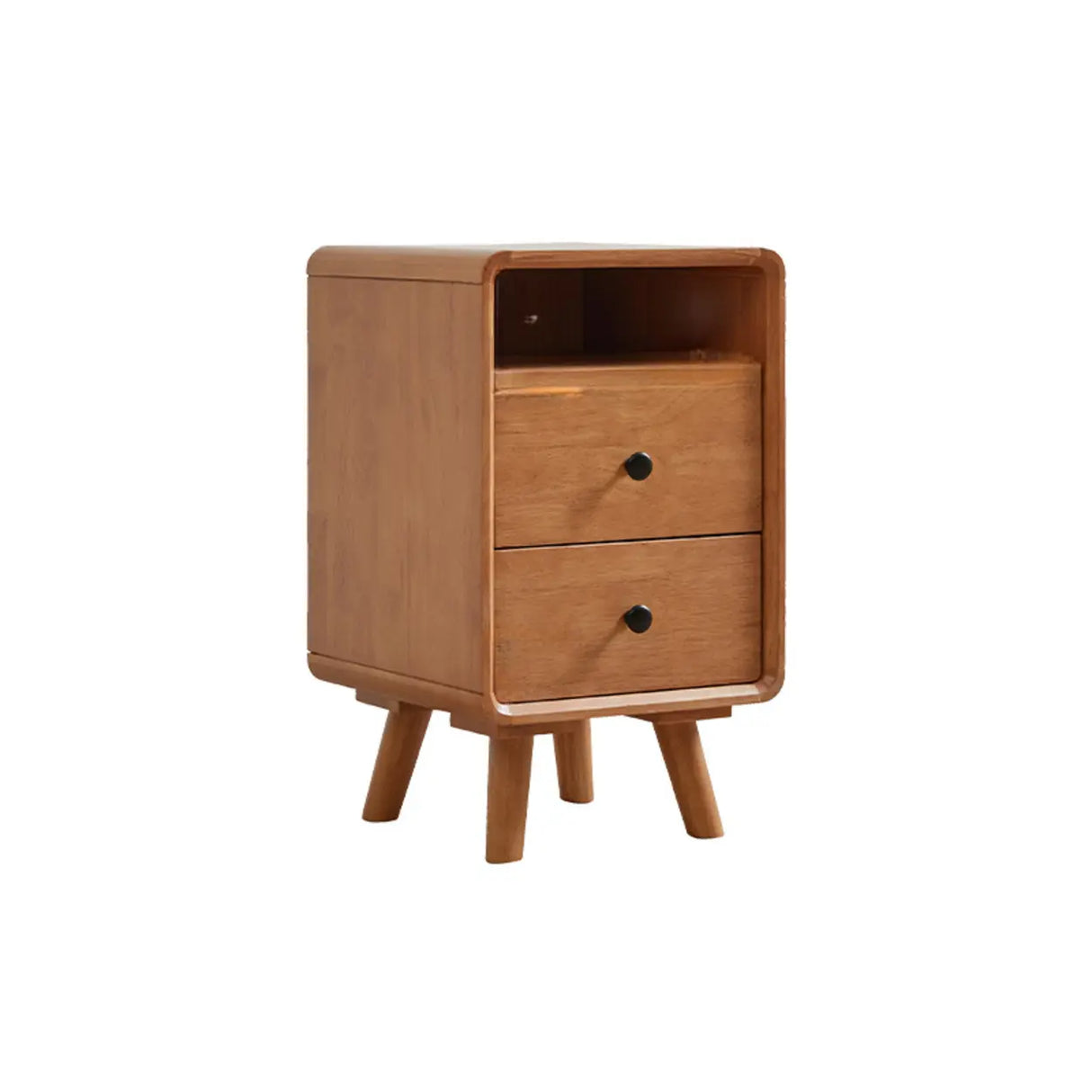 Brown Wood Narrow Length Kids Nightstand with Drawer Image - 7