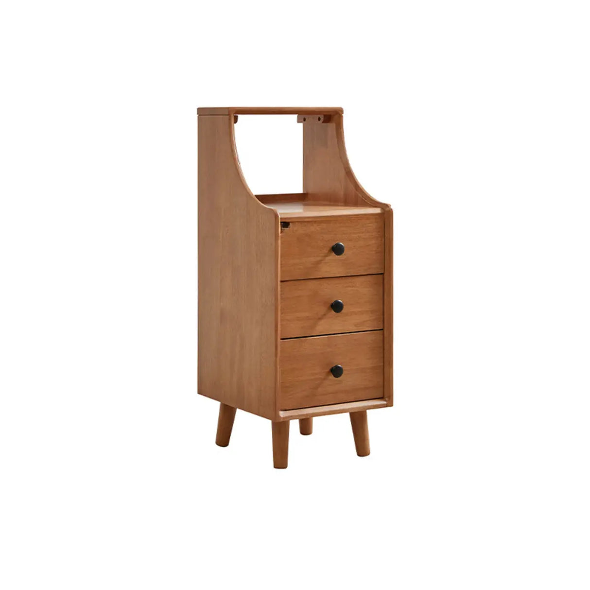 Brown Wood Narrow Length Kids Nightstand with Drawer Image - 9