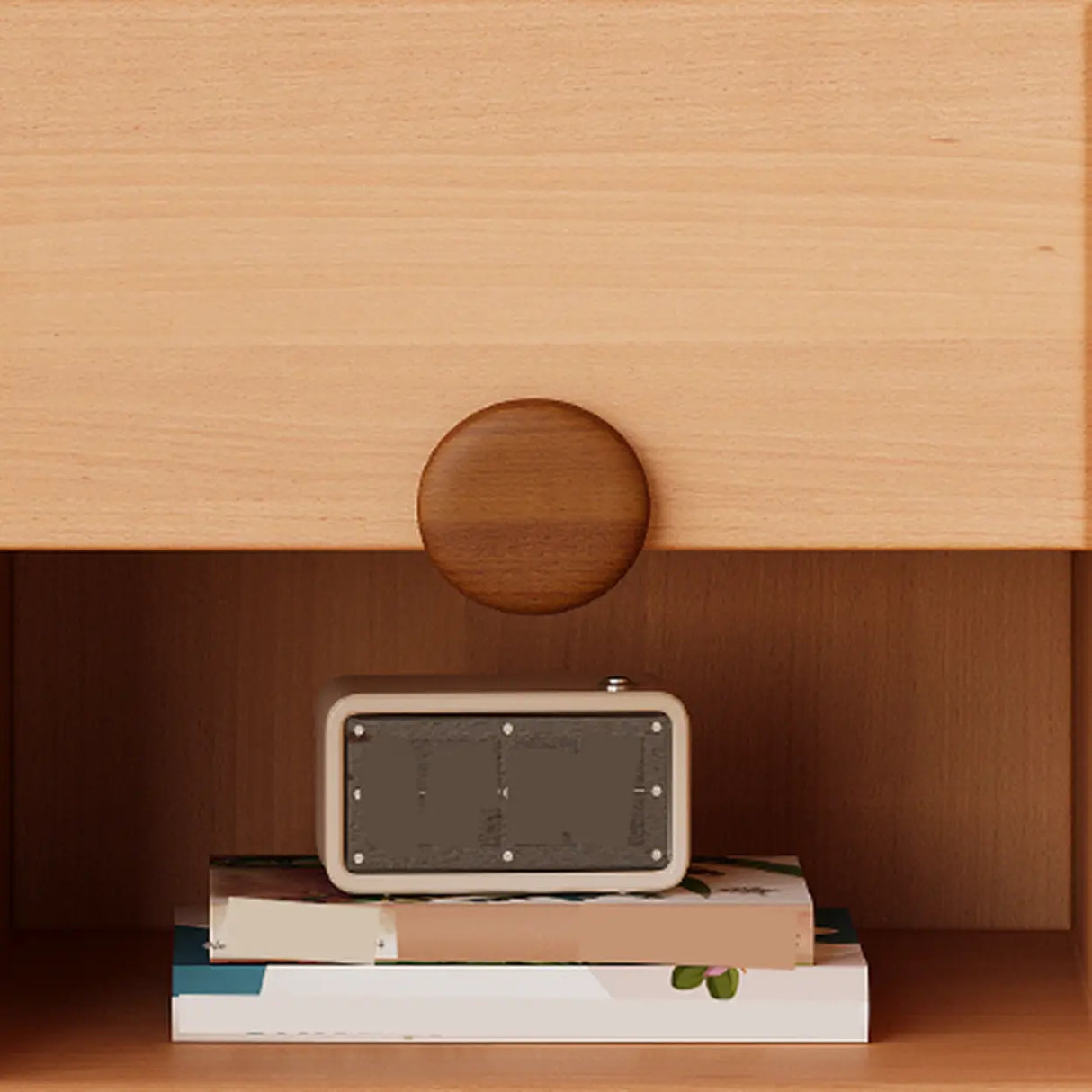Brown Wood Open Storage Kids Nightstand with Drawer Image - 11