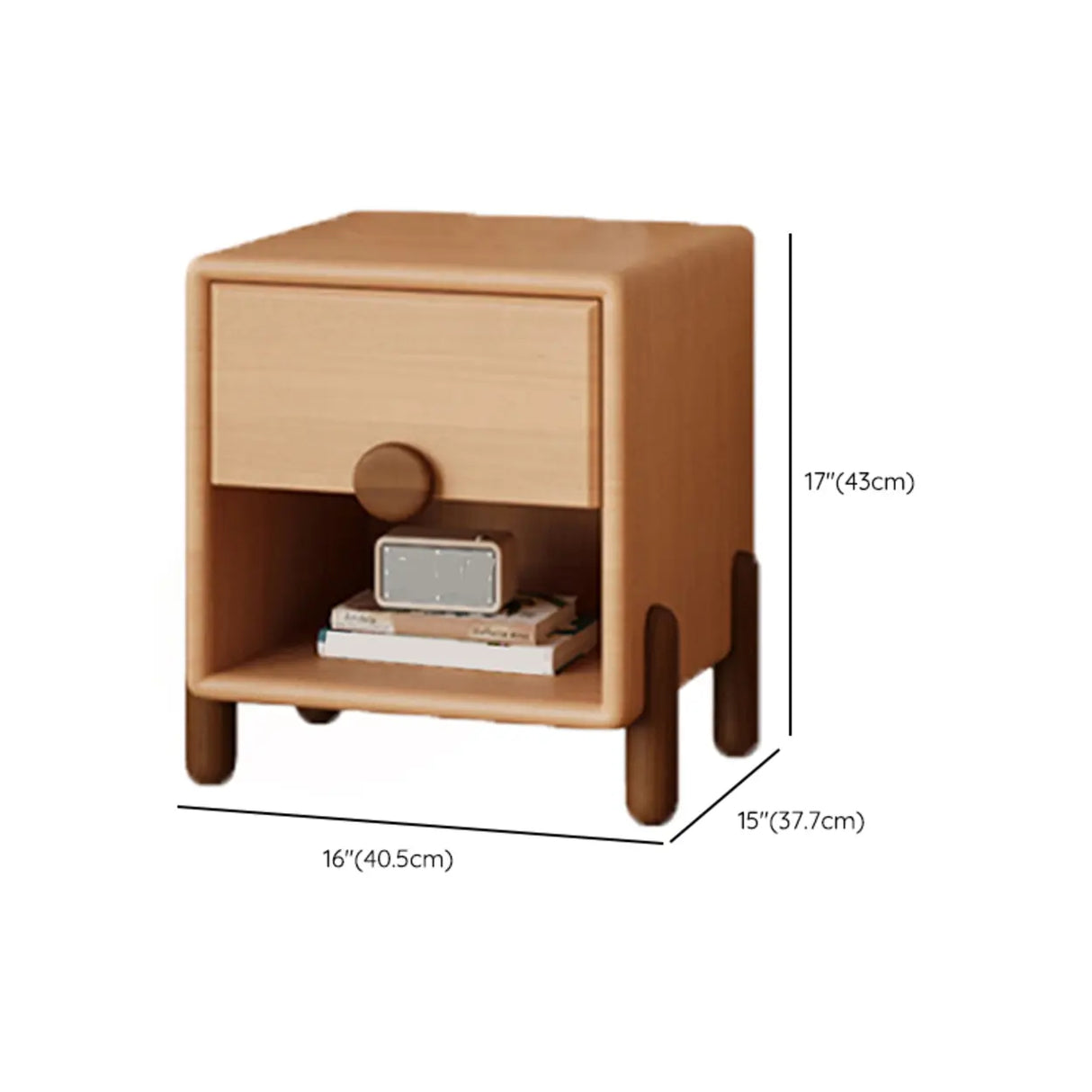 Brown Wood Open Storage Kids Nightstand with Drawer Image - 14