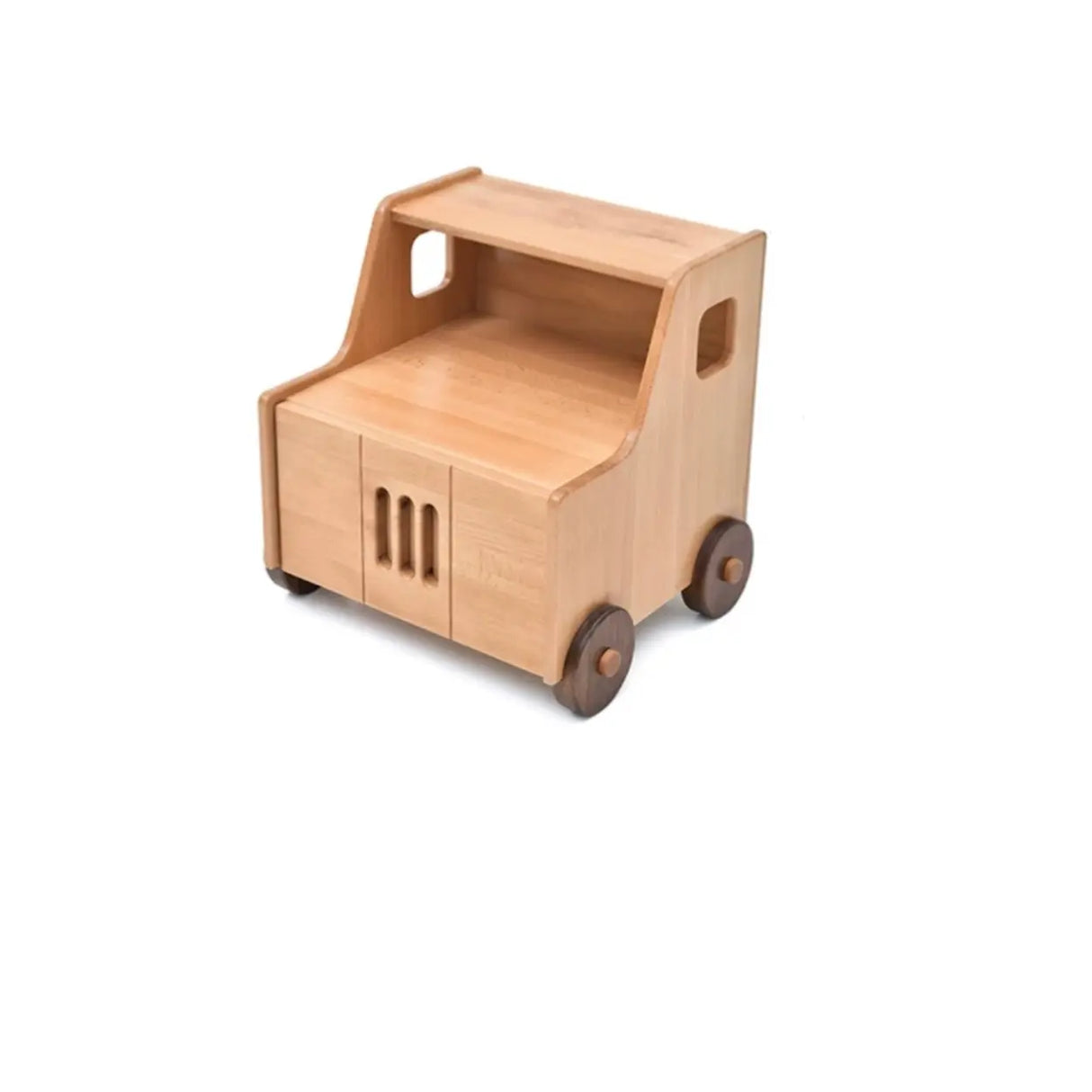 Brown Wood Open Storage Kids Nightstand with Drawer Image - 3