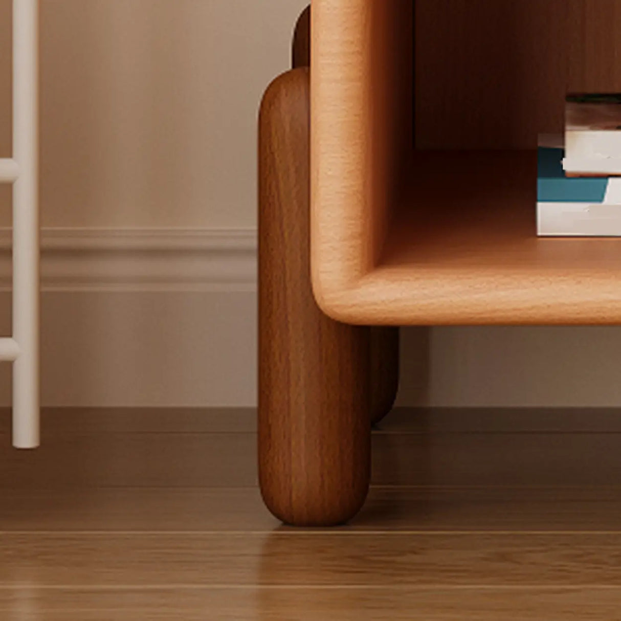 Brown Wood Open Storage Kids Nightstand with Drawer Image - 5