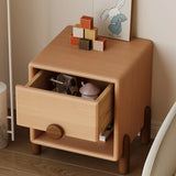 Brown Wood Open Storage Kids Nightstand with Drawer Image - 7