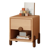 Brown Wood Open Storage Kids Nightstand with Drawer Image - 9