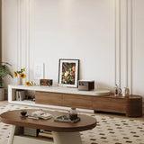 Brown Wood Open Storage Long TV Stand with Drawers Image - 3