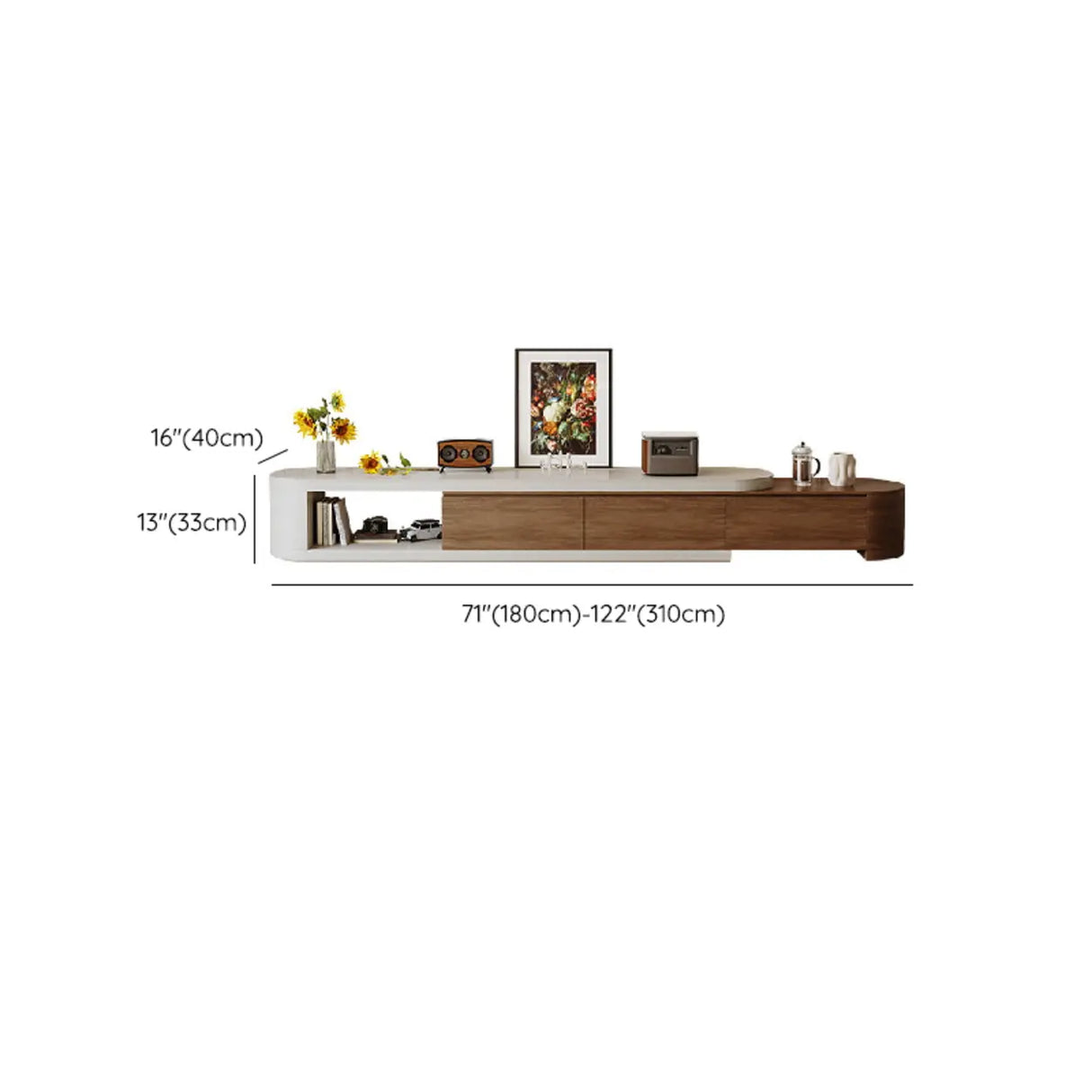 Brown Wood Open Storage Long TV Stand with Drawers 