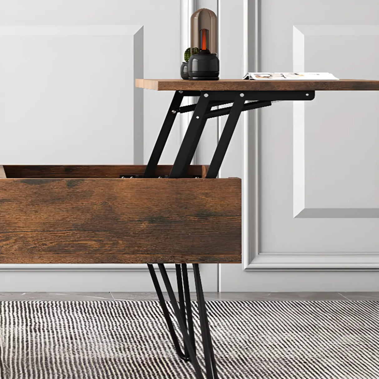 Brown Wood Rectangle Lift Top Coffee Table with Storage Image - 10