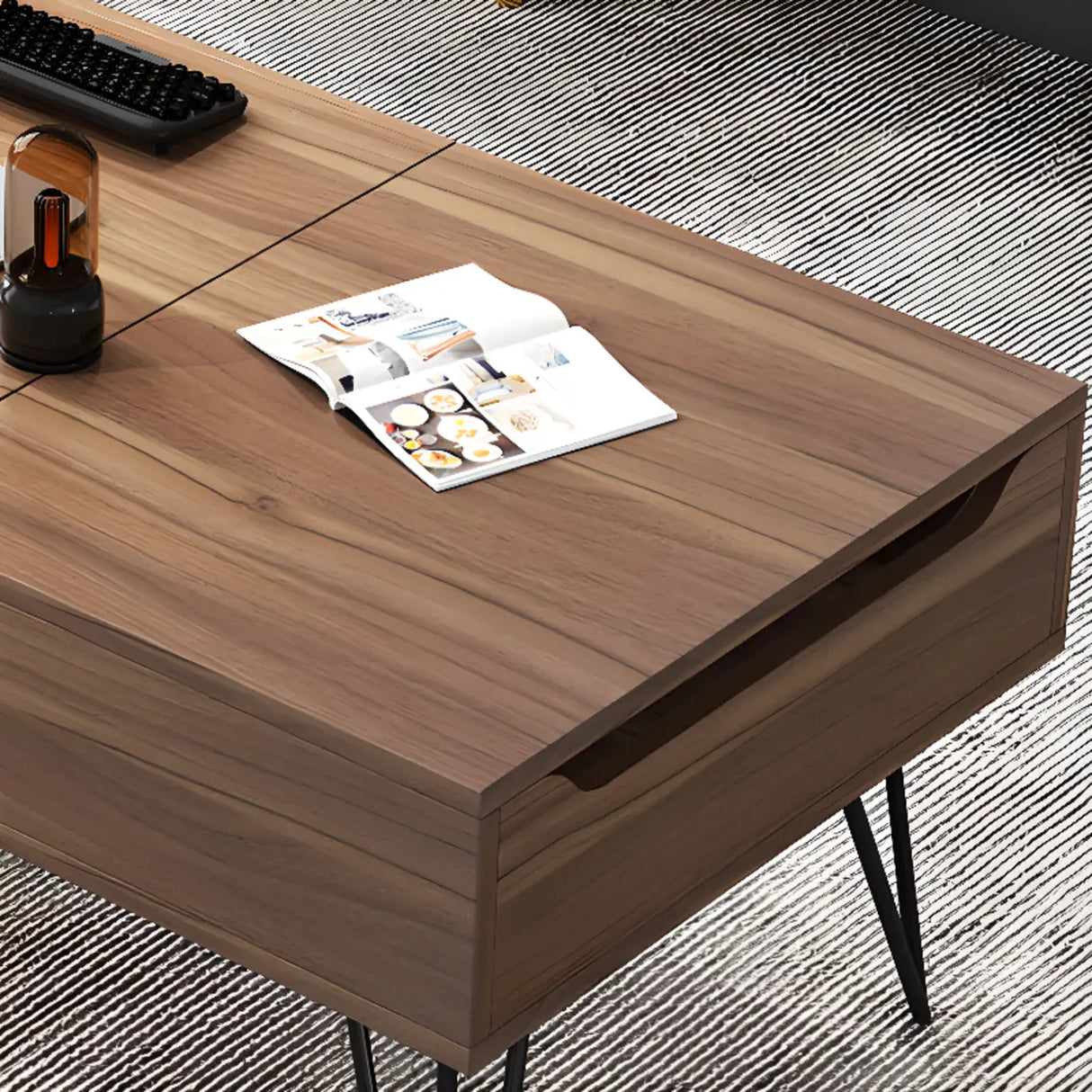 Brown Wood Rectangle Lift Top Coffee Table with Storage Image - 11