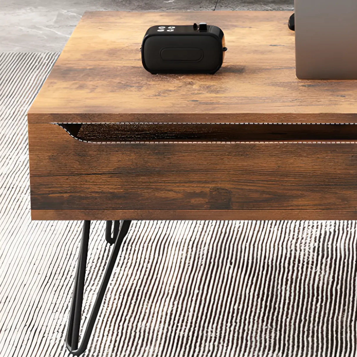 Brown Wood Rectangle Lift Top Coffee Table with Storage Image - 13