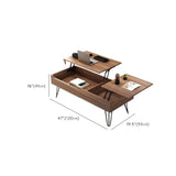 Brown Wood Rectangle Lift Top Coffee Table with Storage #size
