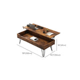 Brown Wood Rectangle Lift Top Coffee Table with Storage Image - 18